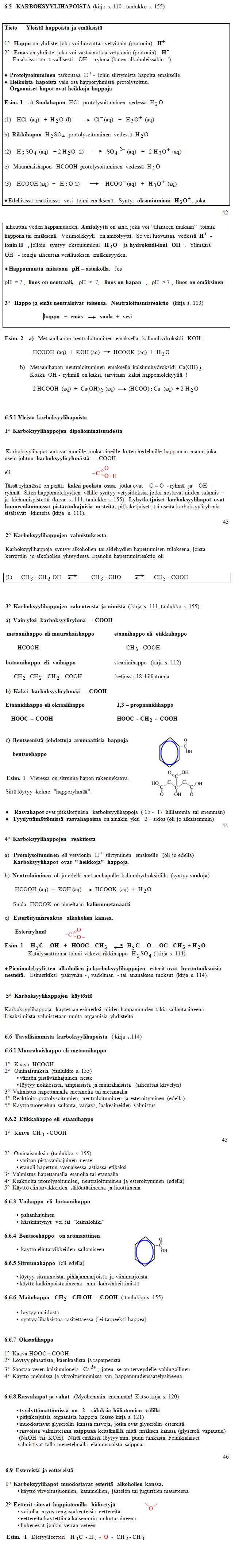 Hapoista ja em�ksist� (pH), orgaanisista hapoista, eettereist� ja estereist�