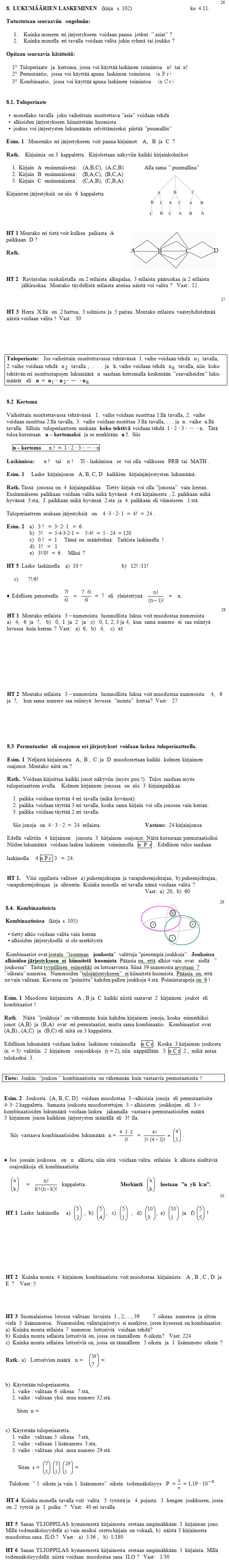 Tuloperiaate, jonojen lukum��r� ja kombinaatio /  ma 2.11.